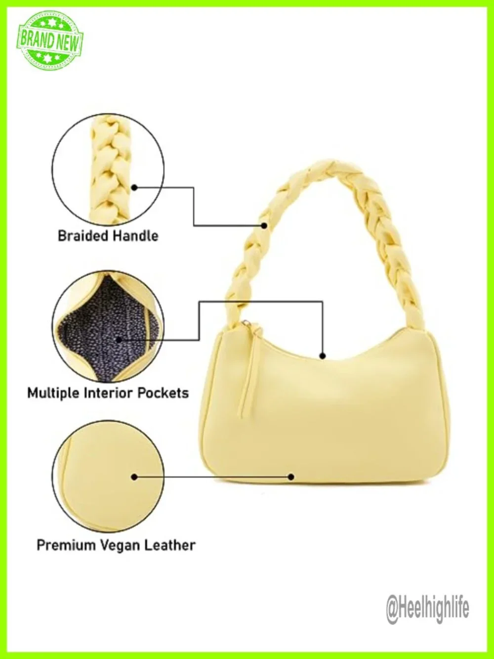 Braided Top Handle Hobo Shoulder Bag Faux Leather Vegan